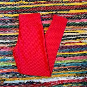 Red Ribbed Booty Cinch Leggings L